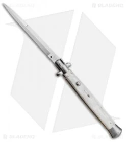 SKM 13" Italian Stiletto Automatic Knife White Pearlex (5.7" Satin Bayo)