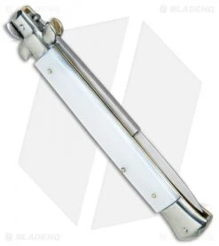 AGA Campolin 11" Picklock Automatic Italian Stiletto Pearlex (5" Satin) 2017 -Cheap Knives Store AGA Campolin 11in Picklock Italian Stiletto White Pearl Satin BHQ 78228 jr side