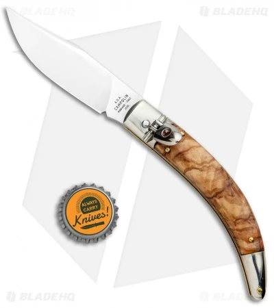AGA Campolin Diana Lever Lock Automatic Knife Olive Wood (3.75" Satin) 6 AGA Campolin Diana Lever Lock Automatic Knife Olive Wood (3.75" Satin) - Image 4