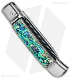 AKC Classic 8" Lever Lock Automatic Italian Knife Abalone (3.2" Polish Flat) -Cheap Knives Store AKC 8in LL Italian Auto Abalone Polish Flat BHQ 82042 jr side