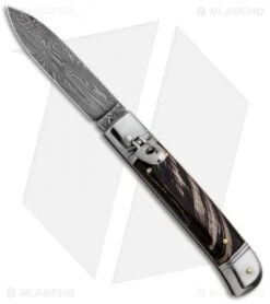 AKC Classic 8" Lever Lock Automatic Italian Knife Dark Horn (3.2" Damascus)