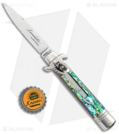 AKC Leverletto 7.75" Automatic Italian Stiletto Abalone (3.25" Satin Flat) -Cheap Knives Store AKC Leverletto 7.75 Auto Italian Stiletto Abalone Satin Flat BHQ 104097 jr bottlecap