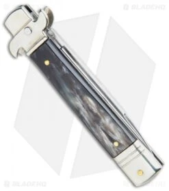 AKC Leverletto 7.75" Lever Lock Auto Italian Knife Dark Horn (3.25" Satin Flat) -Cheap Knives Store AKC Leverletto LL Auto Italian Dark Horn Satin BHQ 108339 jr side