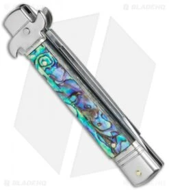 AKC Leverletto 8" Automatic Italian Stiletto Abalone (3.25" Damascus) -Cheap Knives Store AKC Swinguard 8in Italian Stiletto Abalone Damascus BHQ 77548 jr side