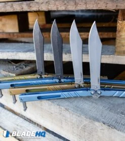 BRS Premium Channel Alpha Beast Balisong Butterfly Knife Blue Ti (4.5") CHAB -Cheap Knives Store BRS Premium Channel Alpha Beast Balisong Butterfly Knife Blue Ti CHAB BHQ 107651 kp wood web
