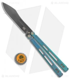 EOS Trident Balisong Butterfly Knife Antique Green Ti (4.5" Black DLC) -Cheap Knives Store EOS Trident Balisong Butterfly Antique Green Ti DLC BHQ 120716 jr bottlecap
