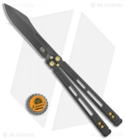 EOS Trident Balisong Butterfly Knife Black & Gold Ti (4.5" Black DLC) -Cheap Knives Store EOS Trident Balisong Butterfly Black and Gold Ti DLC BHQ 120798 jr bottlecap