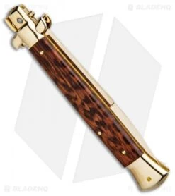 Frank B 11" Italian Stiletto Bayonet Knife Gold Plated Snakewood (5" Gold) -Cheap Knives Store Frank B 11in Italian Stiletto Auto Snakewood Gold Bayo BHQ 85969 jr side