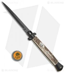 Frank B 11" Italian Stiletto Bayonet Automatic Knife Stag (5" Black) -Cheap Knives Store Frank B 11in Italian Stiletto Bayo Stag Black BP 20282 jr bottlecap