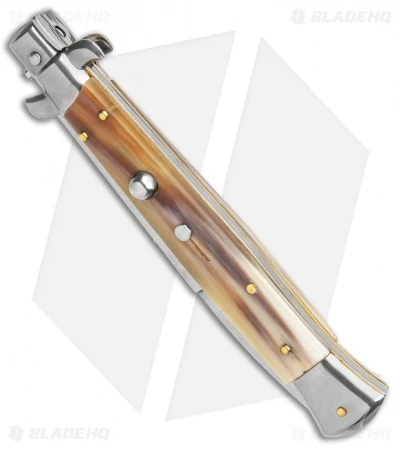 Frank B 11" Italian Stiletto Automatic Knife Brazilian Horn Bayo (5" Satin) 4 Frank B 11" Italian Stiletto Automatic Knife Brazilian Horn Bayo (5" Satin) - Image 2