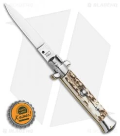 Frank B 7.5" Italian Stiletto Automatic Knife Stag Horn (3.5" Polish Flat Grind) -Cheap Knives Store Frank B 7.5 Italian Stiletto Automatic Knife Stag Horn 3.5 Satin Flat Grind BHQ 118529 LS Bottlecap