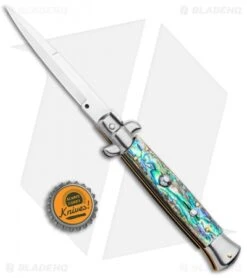 Frank B 9" Italian Stiletto Automatic Bayonet Knife Abalone (4" Satin) -Cheap Knives Store Frank B 9in Italian Stiletto Auto Dagger Abalone Satin GX 6370 jr bottlecap