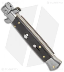 Frank B. 9" Ebony Wood Automatic Stiletto Knife - Kris Satin Plain -Cheap Knives Store Frank B 9in Italian Stiletto Ebony Wood Auto Kriss BHQ 138747 jr spine