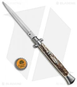 Frank B 11" Italian Stiletto Dagger Automatic Knife Stag (5" Satin) -Cheap Knives Store Frank B. 11in Italian Stiletto Dagger Stag Satin BP 3149 jr bottlecap