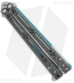 Hom Design Basilisk-R Balisong Butterfly Knife CF W/Teal Liners (4.6" Stonewash) -Cheap Knives Store Hom Design Basilisk R Balisong Butterfly Knife CF w Teal Liners 4.6 SW BHQ 89528 LS Side