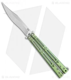 Hom Design Basilisk-R Titanium Balisong Butterfly Knife Green Ano (4.6" Satin)