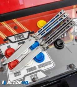 Hom Design Chimera Plus Balisong Knife Satin Ti/Blue G-10 (4.75 Two-Tone) -Cheap Knives Store Hom Design Chimera Plus Balisong Knife Satin Ti Blue G 10 Two Tone BHQ 100561 kp arcade web 1