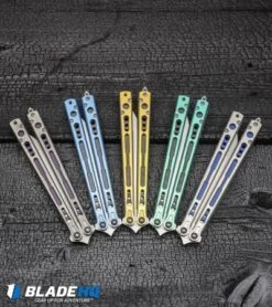 Hom Design Chimera Premium Balisong Knife Blue Ti/CF (4.75 Satin) -Cheap Knives Store Hom Design Chimera Premium Balisong Knife Gold Ti CF Satin BHQ 100558 kp burnt wood web