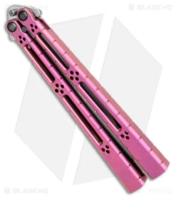 Hom Design I-Basilisk Channel Butterfly Knife Magenta Titanium (4.5" Stonewash) -Cheap Knives Store Hom Design I Basilisk Channel Butterfly Magenta Ti SW BHQ 175607 jr side
