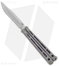 Hom Design Chimera Balisong Knife Tumbled Ti/Purple G-10 (4.75 SW)