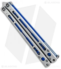 Hom Design Chimera Plus Balisong Knife Satin Ti/Blue G-10 (4.75 Two-Tone) -Cheap Knives Store Hom Designs Chimera Plus Butterfly Knife Ti Blue G 10 TT BHQ 100561 jr side