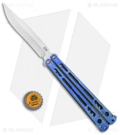 Hom Design Chimera Premium Balisong Knife Blue Ti/CF (4.75 Satin) -Cheap Knives Store Hom Designs Chimera Premium Butterfly Knife Blue Ano Satin BHQ 100559 jr bottlecap