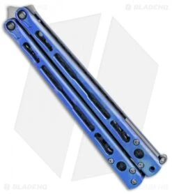 Hom Design Chimera Premium Balisong Knife Blue Ti/CF (4.75 Satin) -Cheap Knives Store Hom Designs Chimera Premium Butterfly Knife Blue Ano Satin BHQ 100559 jr side
