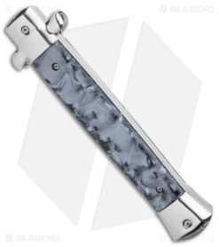 11" Stiletto OTF Automatic Knife Black Smoke Abyss (4.9" Polish) Dagger W/o Clip -Cheap Knives Store Mago 11in Black Smoke Abyss Stiletto OTF Auto without Clip Dagger Silver Bolsters GX 38928 jr side