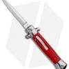 9" Italian Stiletto Dagger OTF Automatic Knife Red/Silver (4.9" Satin) -Cheap Knives Store Mago 9in Red Italian Stiletto OTF Auto Satin Plain Silver Bolster GX 37038 jr