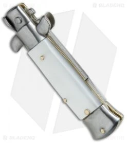 SKM 4.5" Italian Mini Stiletto Automatic Knife White Pearlex (Bayonet) -Cheap Knives Store SKM 4.5in Italian Stiletto White Pearlex Bayo BHQ 67447 jr side