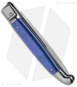 SKM 9.5" Fancy Lever Lock Automatic Knife Blue Acrylic (4" Satin Bayo) -Cheap Knives Store SKM 9.5in Fancy Acrylic LL Stiletto Bayo Blue BP 19172 jr side