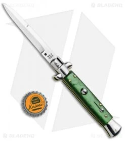 SKM 9" Italian Stiletto Automatic Knife Green Acrylic (4" Satin Bayonet) -Cheap Knives Store SKM 9in Stiletto Auto Green Acrylic Satin Bayo BHQ 51256 jr bottlecap