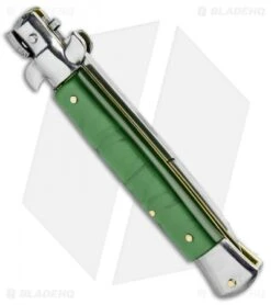 SKM 9" Italian Stiletto Automatic Knife Green Acrylic (4" Satin Bayonet) -Cheap Knives Store SKM 9in Stiletto Auto Green Acrylic Satin Bayo BHQ 51256 jr side