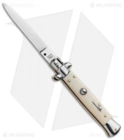 SKM 9" Italian Stiletto Automatic Knife Sim. Ivory (4" Satin Flat)
