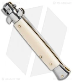 SKM 9" Italian Stiletto Automatic Knife Sim. Ivory (4" Satin Flat) -Cheap Knives Store SKM 9in Stiletto Auto Sim Ivory Satin Flat BHQ 92043 jr side