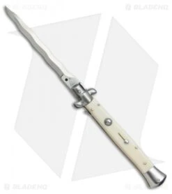 SKM AB 11" Italian Stiletto Automatic Knife Sim Bone (5" Satin Kriss)