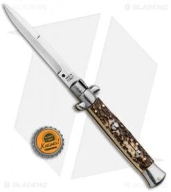 SKM AB 9" Italian Stiletto Bayo Automatic Knife Stag (3.8" Satin) -Cheap Knives Store SKM AB 9in Stag Bayonet BHQ 74901 jr bottlecap