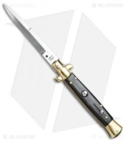 SKM 9" Italian Stiletto Automatic Knife Brass/Dark Horn (3.8" Satin Bayonet)