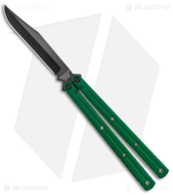 Squid Industries Krake Raken Bowie V2.5 Balisong Knife Green (4.5" Inked)