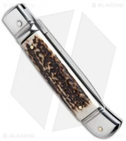 AKC Classic 8" Lever Lock Automatic Italian Knife Stag Horn (3.2" Polish) -Cheap Knives Store akc lever lock stag side