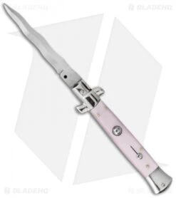 SKM 9" Italian Stiletto Automatic Knife Pink Pearlex (3.8" Satin Kriss)